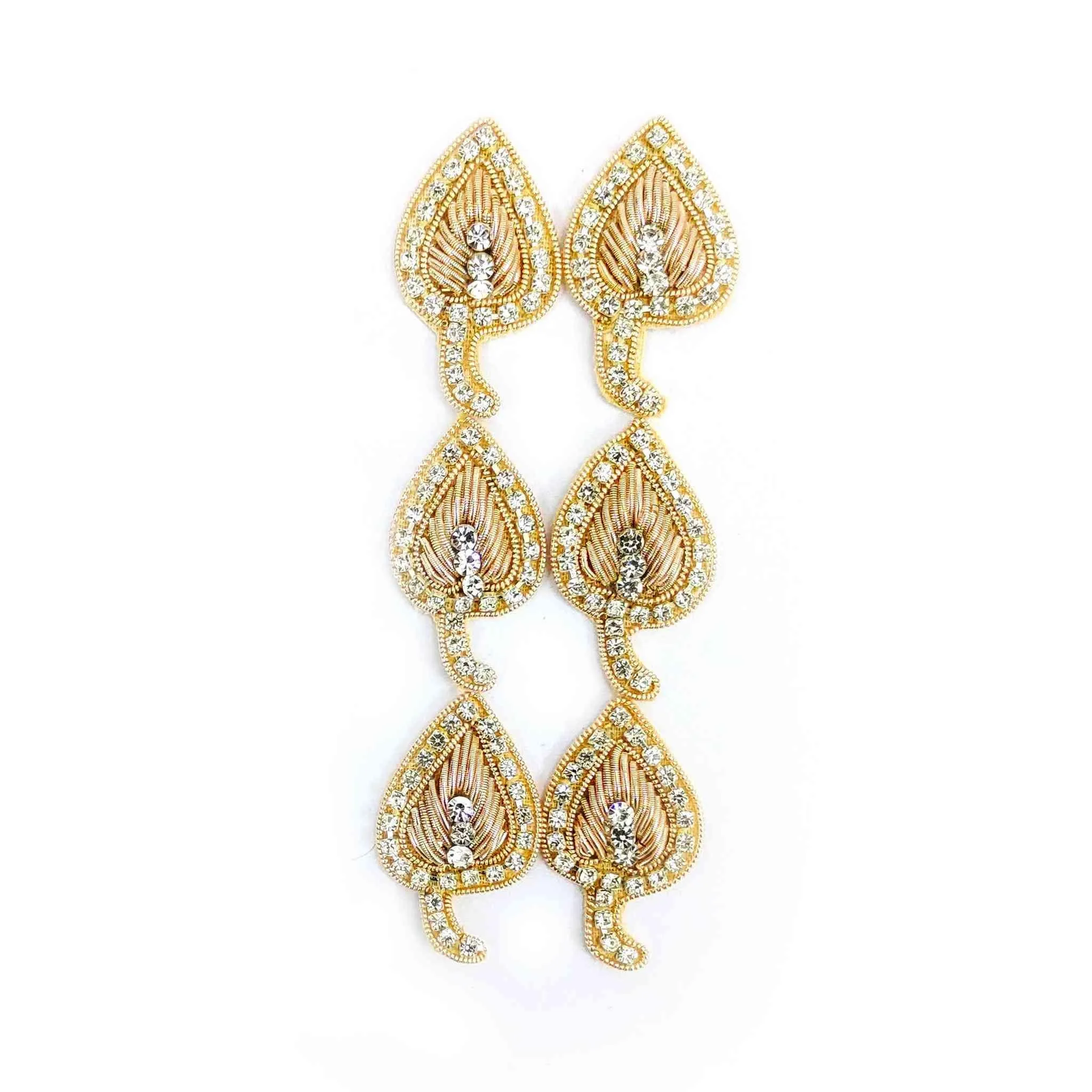 Golden Crystal Leaf Applique Buti - Add Luxury to Your Attire! - 11226