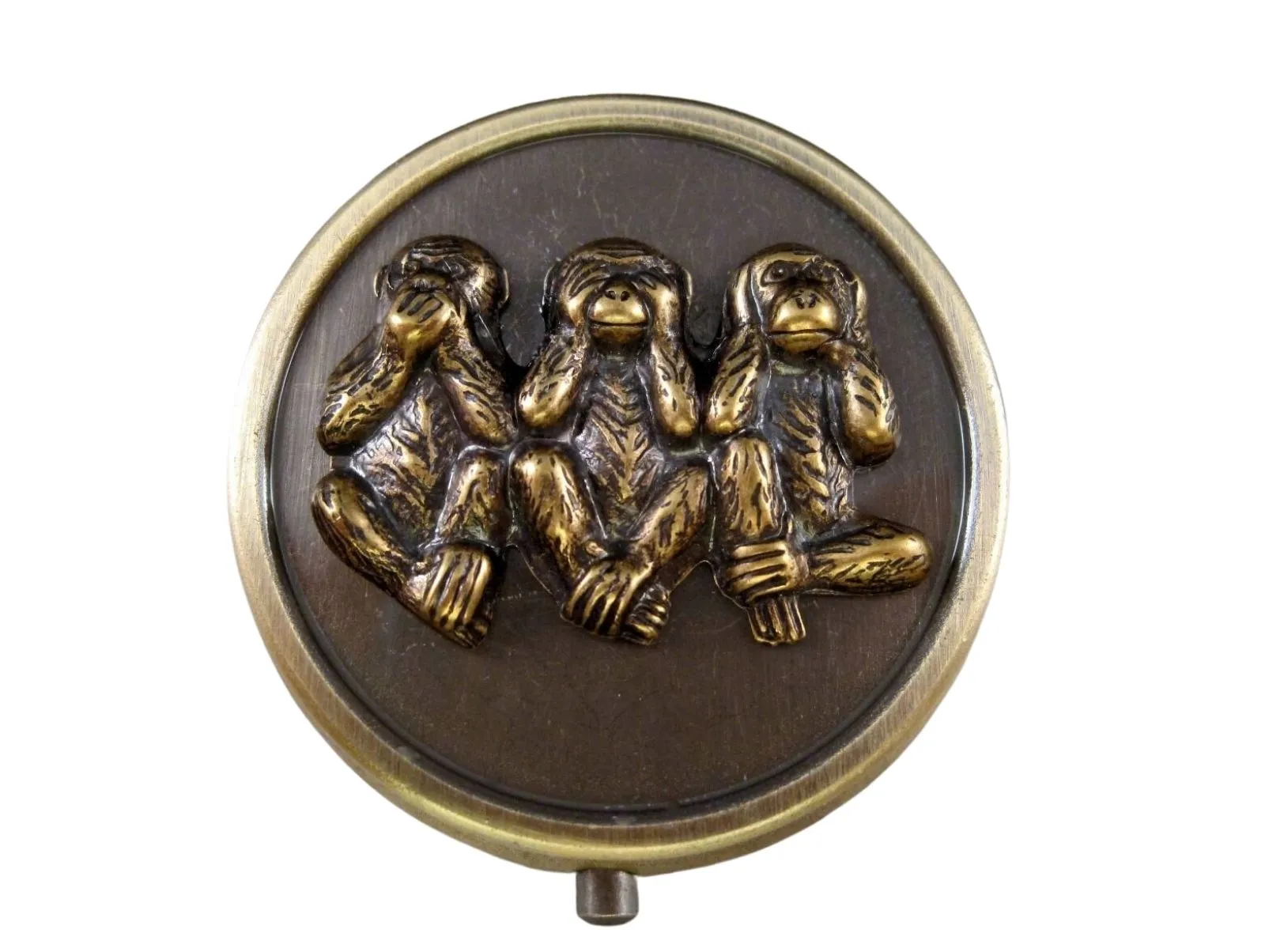 Handmade Steampunk No Evil Monkey Bronze Pill Box