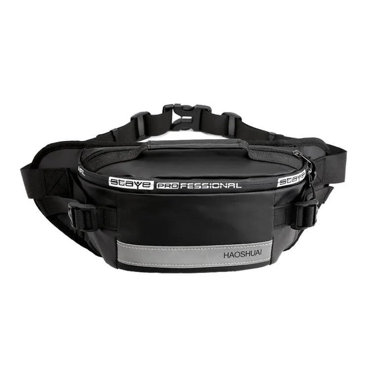 HAOSHUAI Outdoor Running Waist Bag With Reflecting Strip Chest Bag(1100-6 Black)