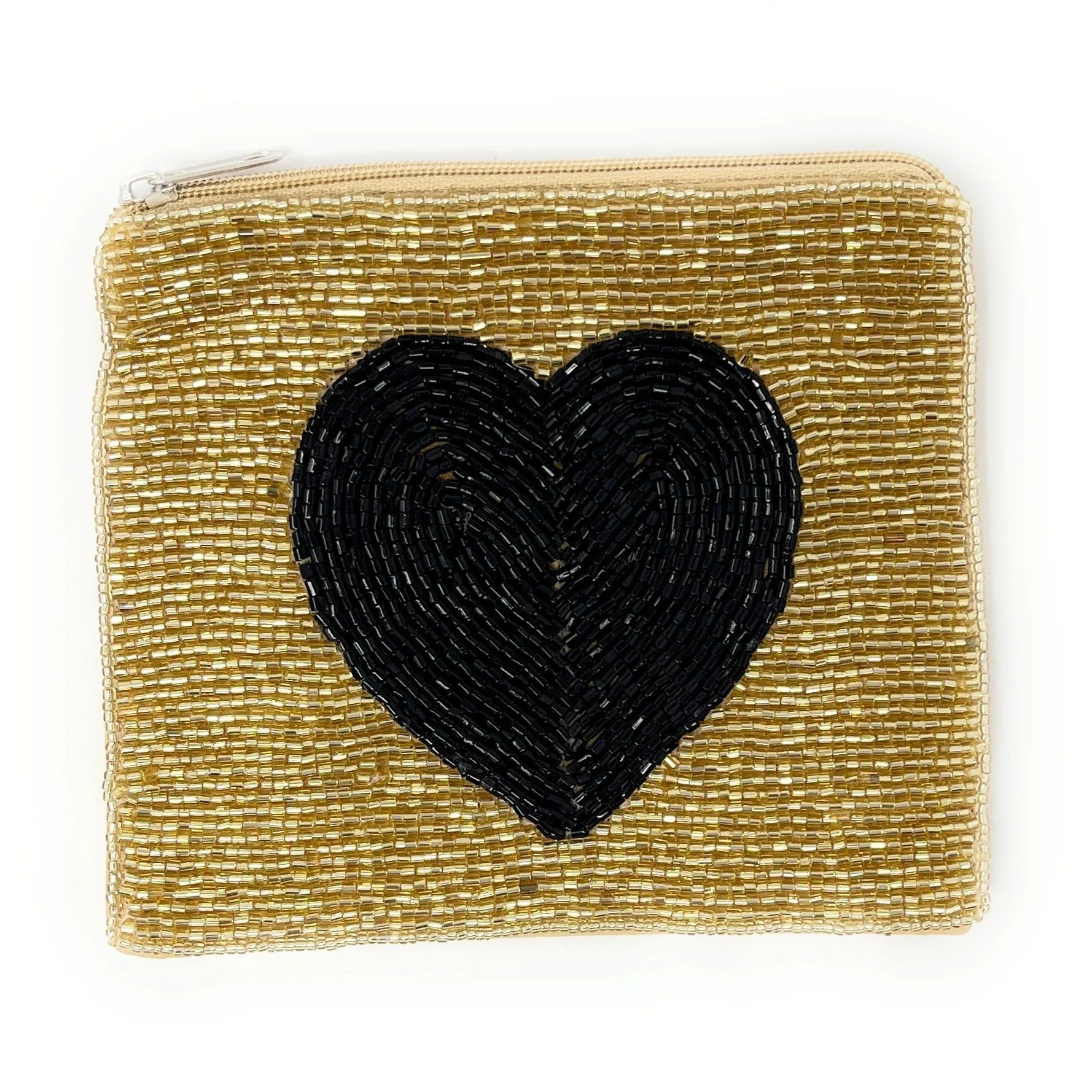 Heart Gold Black Beaded Coin Purse