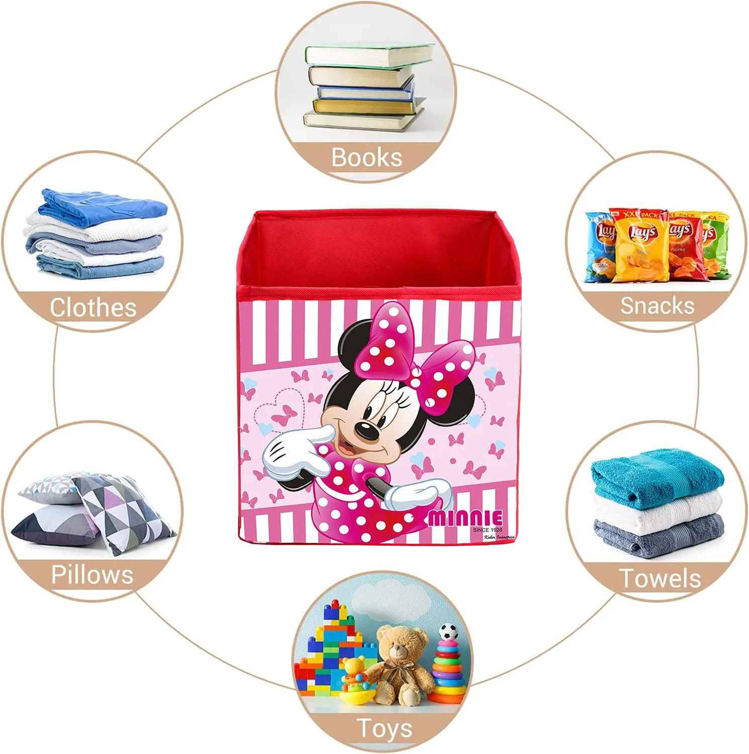 Heart Home Non-Woven Minnie Print Flodable Storage Box/Wardrobe Organizer For Home Decor (Pink) 54HH4242.