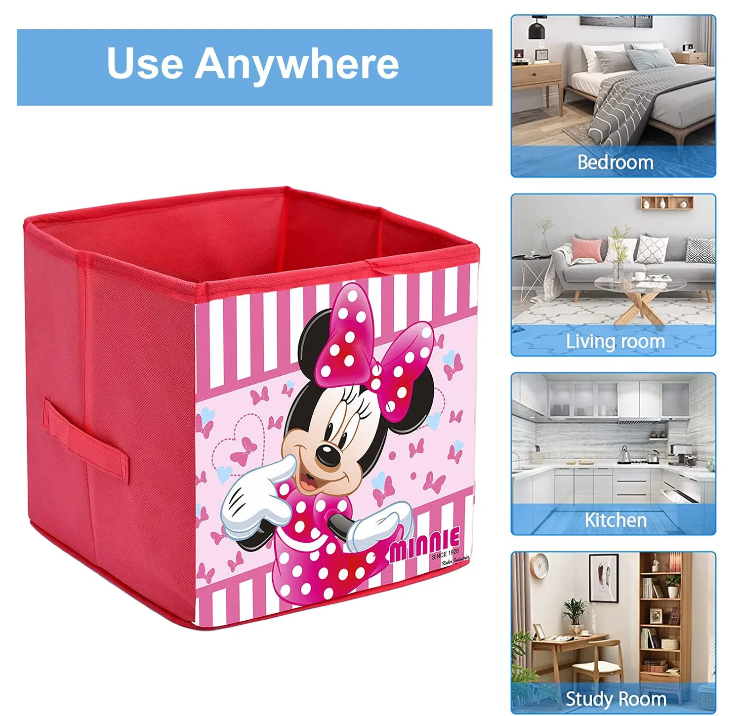 Heart Home Non-Woven Minnie Print Flodable Storage Box/Wardrobe Organizer For Home Decor (Pink) 54HH4242.