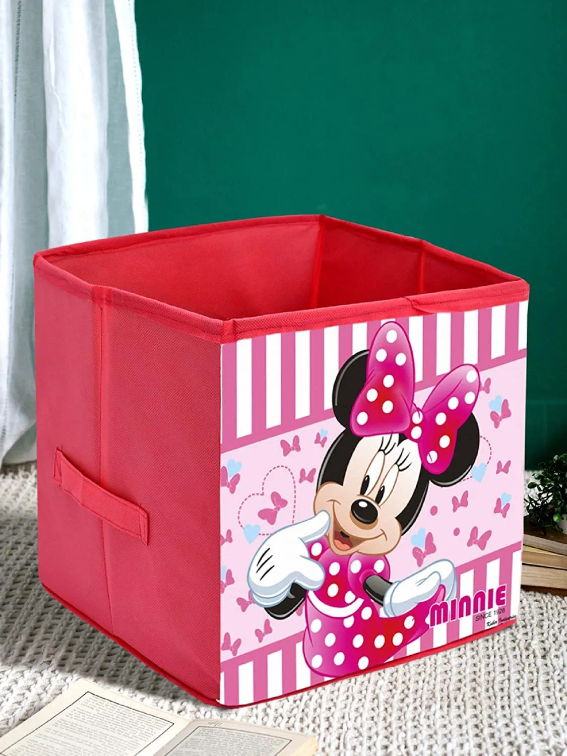 Heart Home Non-Woven Minnie Print Flodable Storage Box/Wardrobe Organizer For Home Decor (Pink) 54HH4242.