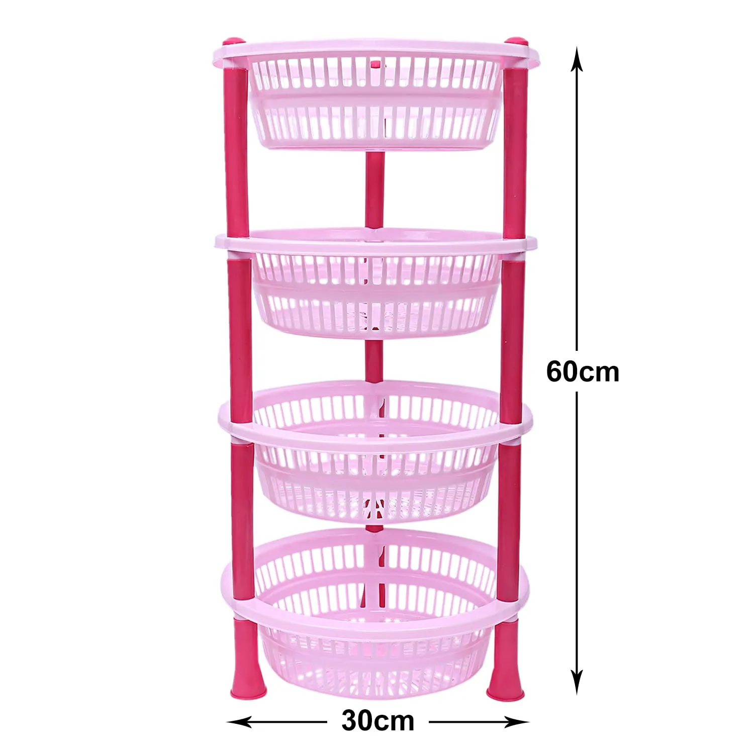 Heart Home Plastic 4-Tier Multi-Purpose Round Storage Basket, Organizer, Shelf Rack (Pink)-50HH01709