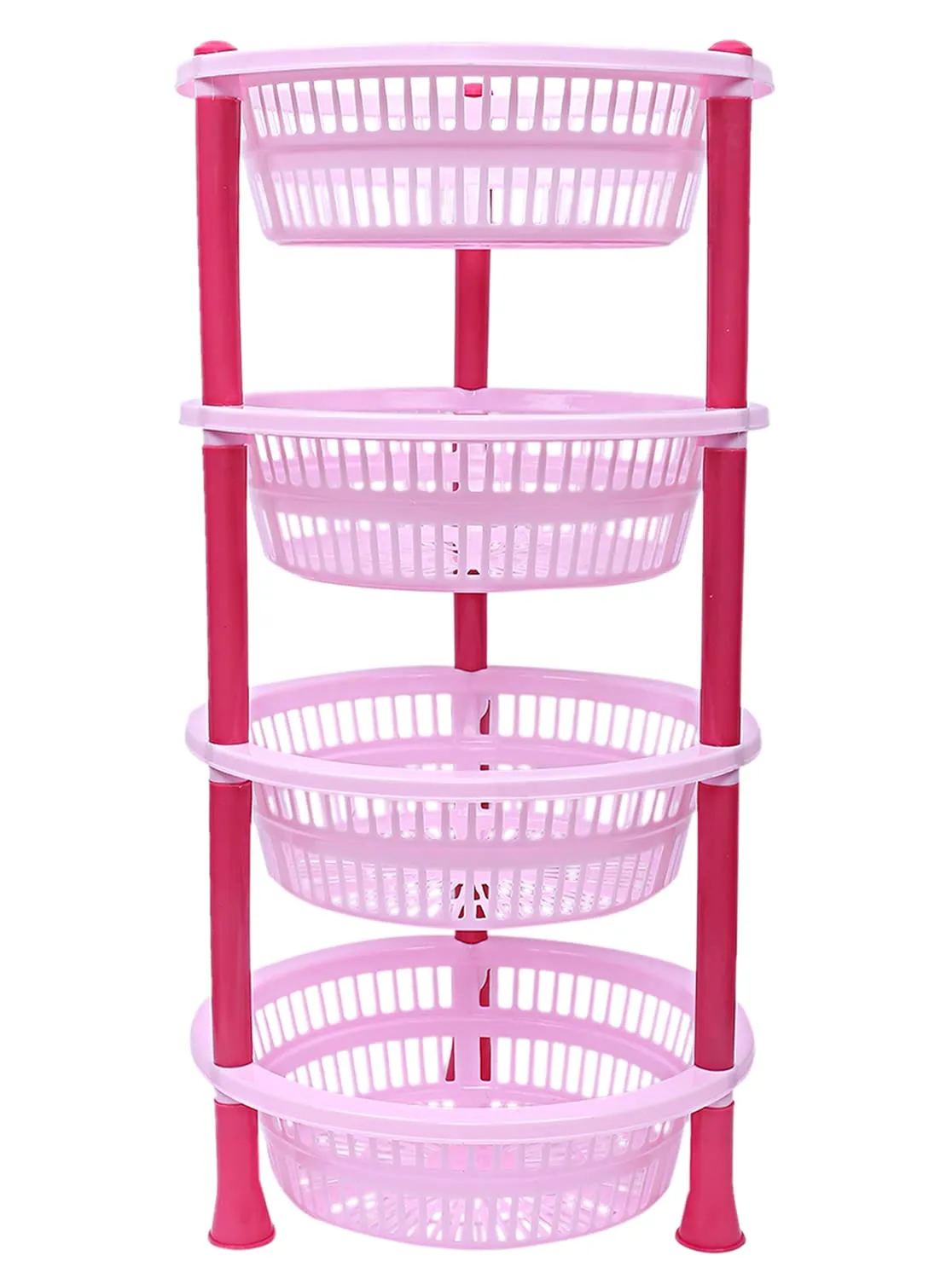 Heart Home Plastic 4-Tier Multi-Purpose Round Storage Basket, Organizer, Shelf Rack (Pink)-50HH01709