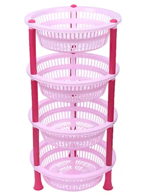 Heart Home Plastic 4-Tier Multi-Purpose Round Storage Basket, Organizer, Shelf Rack (Pink)-50HH01709