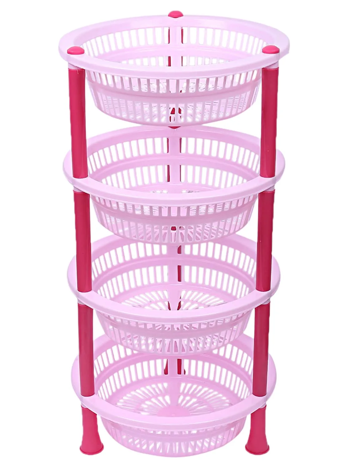 Heart Home Plastic 4-Tier Multi-Purpose Round Storage Basket, Organizer, Shelf Rack (Pink)-50HH01709