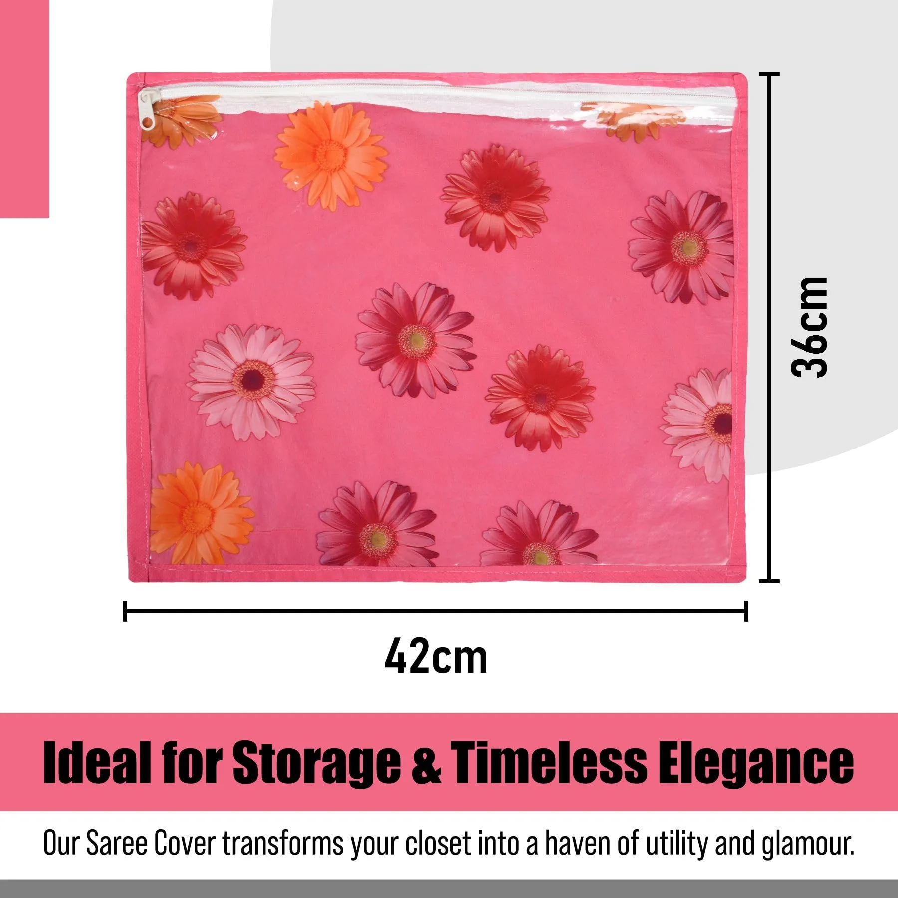 Heart Home Saree Cover | Clothes Storage Bag | Single Packing Saree with Zip Closure | Wardrobe Organizer | Cloth Stoarge Organizer | Flower Design | Pack of 6 | Assorted