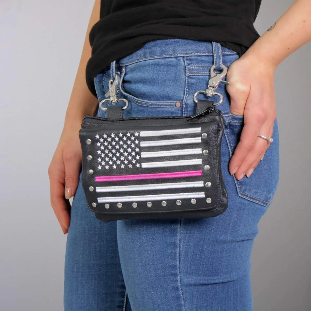 Hot Leathers CPE2102 Embroidered Clip Pouch Purse with Pink Line American Flag