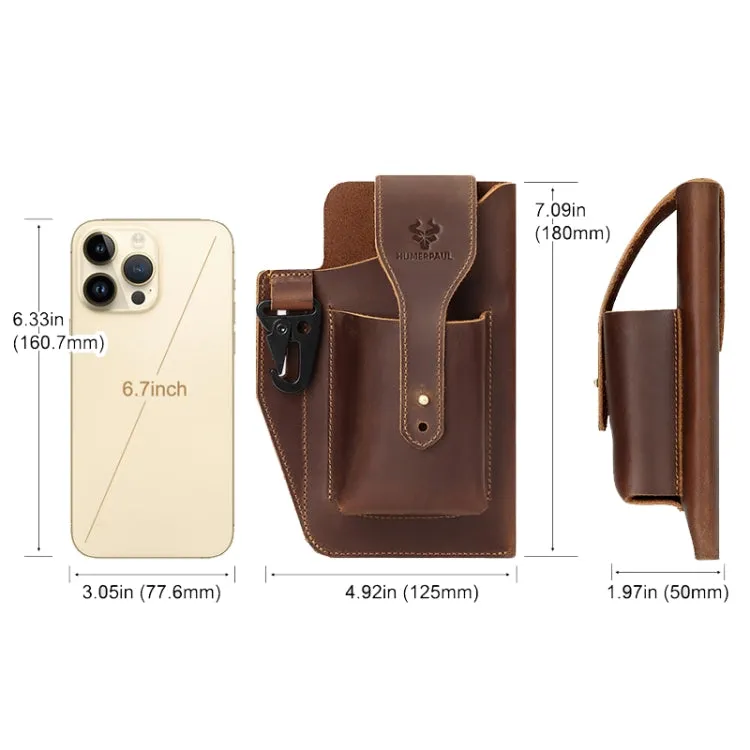 HUMERPAUL Retro Keychain Wears Belt Leather Mobile Phone Bag Men Waist Bag(Light Brown)