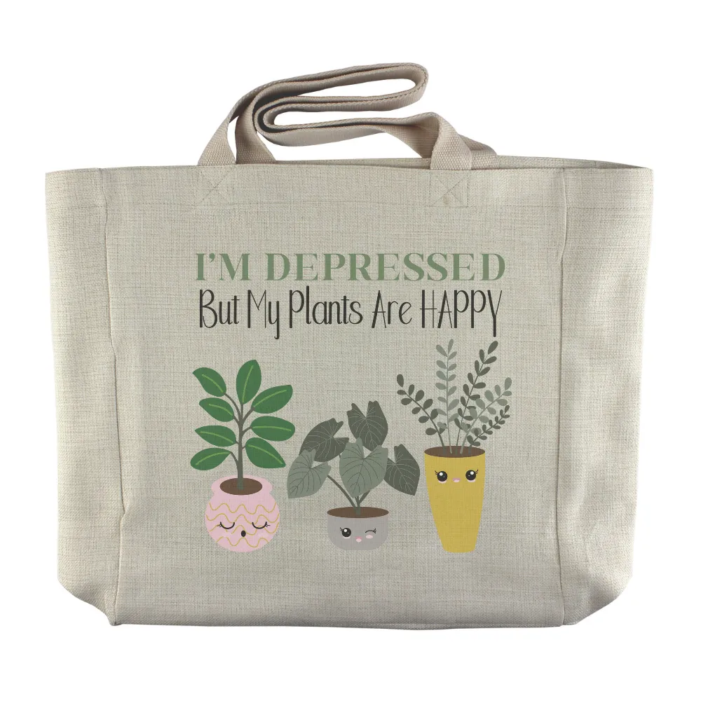 I'm Depressed, But My Plants Are Happy | Houseplant Themed Reusable  Grocery Tote