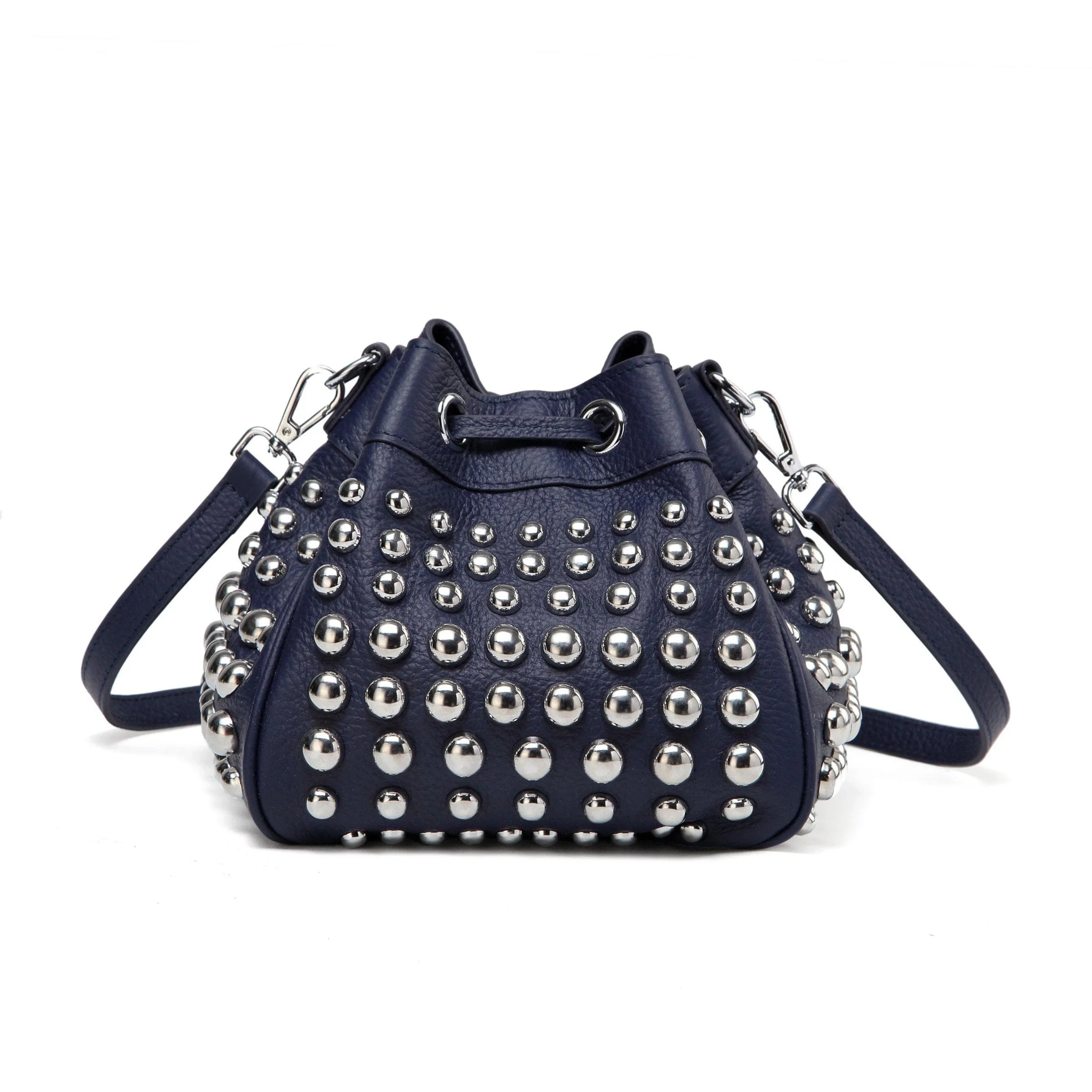 Jolyn Studded Leather Bucket Crossbody - Navy Blue