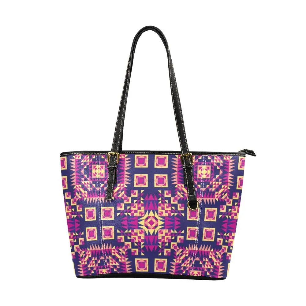 Kaleidoscope Bleu Leather Tote Bag/Large