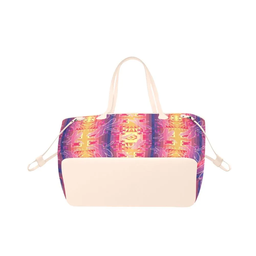 Kaleidoscope Dragonfly Clover Canvas Tote Bag