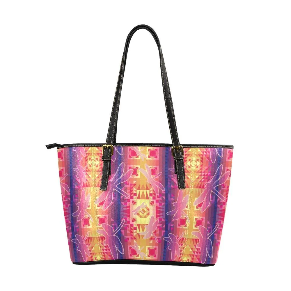 Kaleidoscope Dragonfly Leather Tote Bag/Large