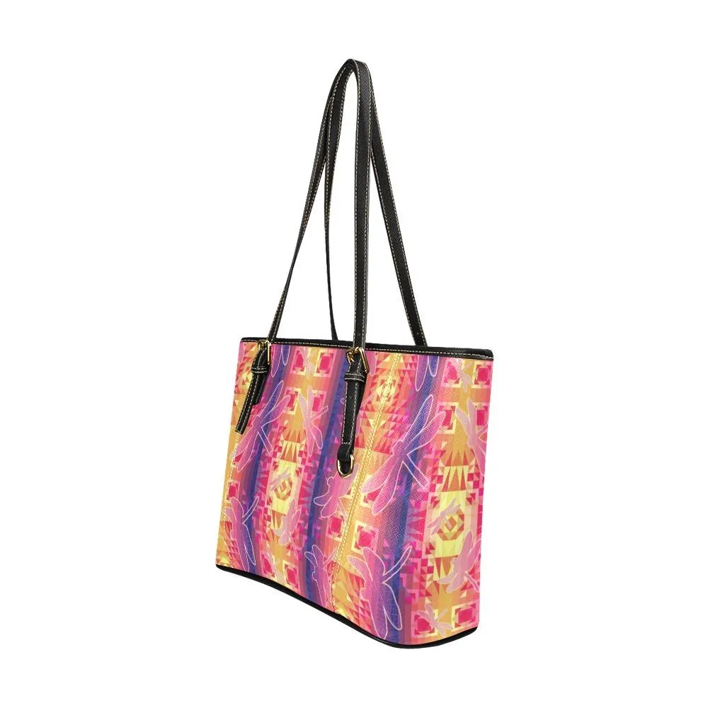 Kaleidoscope Dragonfly Leather Tote Bag/Large