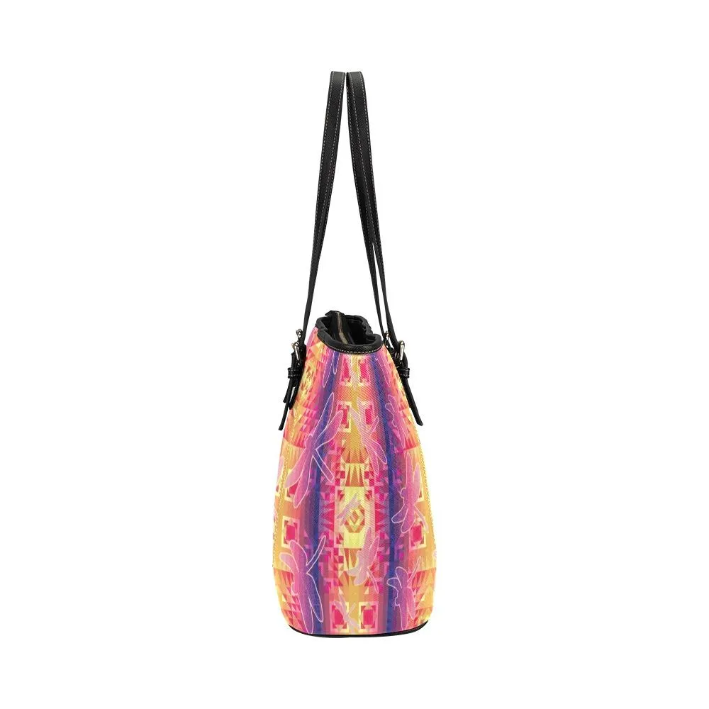 Kaleidoscope Dragonfly Leather Tote Bag/Large