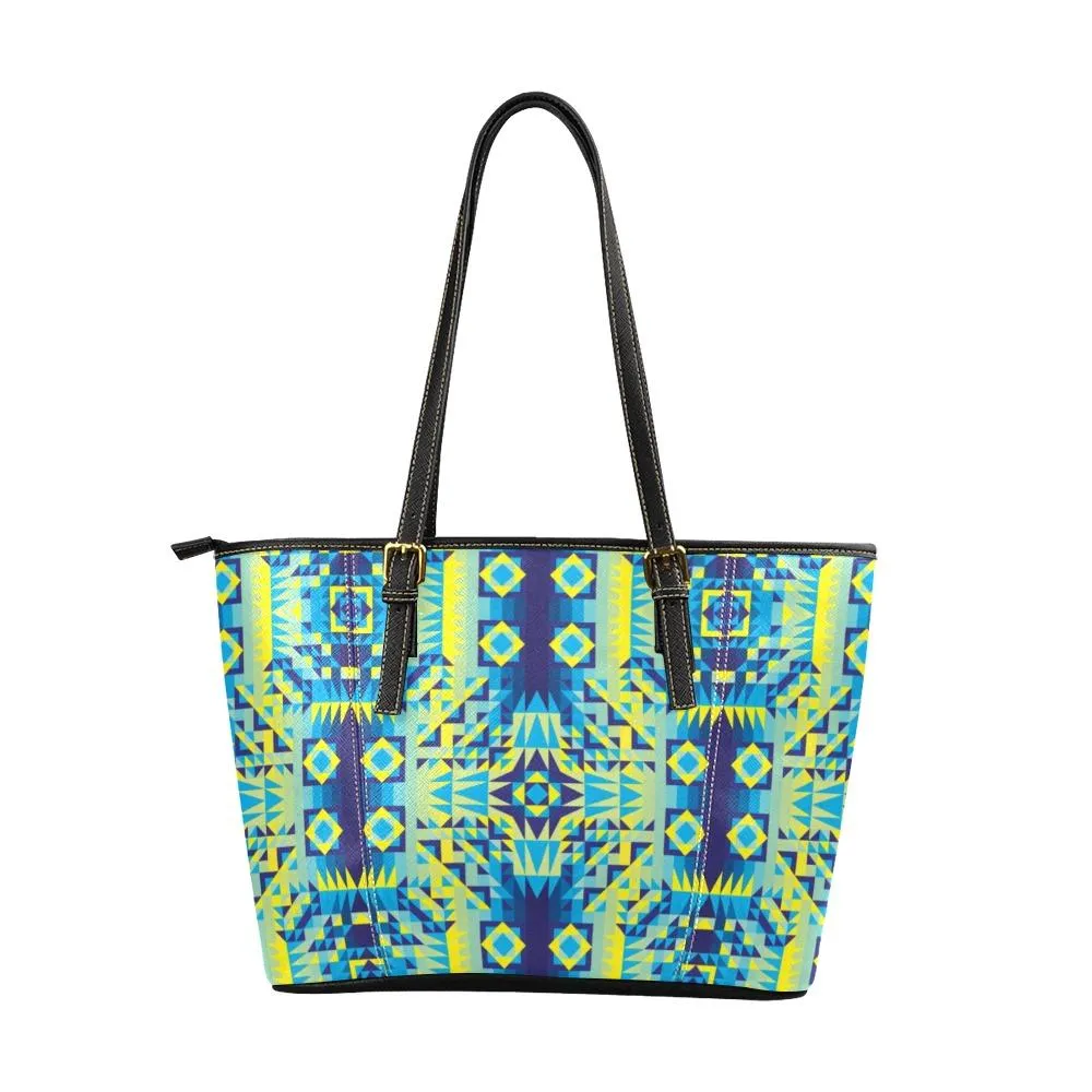 Kaleidoscope Jaune Bleu Leather Tote Bag/Large