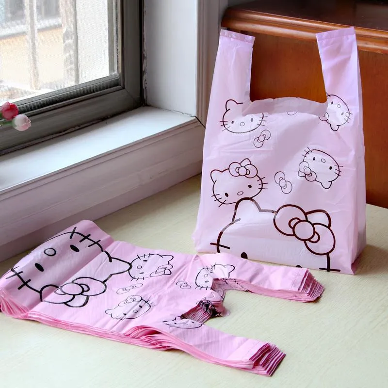 Kawaii Hellokitty Medium Disposable Garbage Storage Shopping Bag Cartoon Portable Handheld Outdoor Packaging Bag Home Decoration