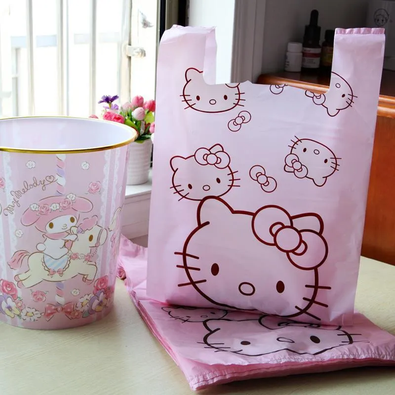 Kawaii Hellokitty Medium Disposable Garbage Storage Shopping Bag Cartoon Portable Handheld Outdoor Packaging Bag Home Decoration