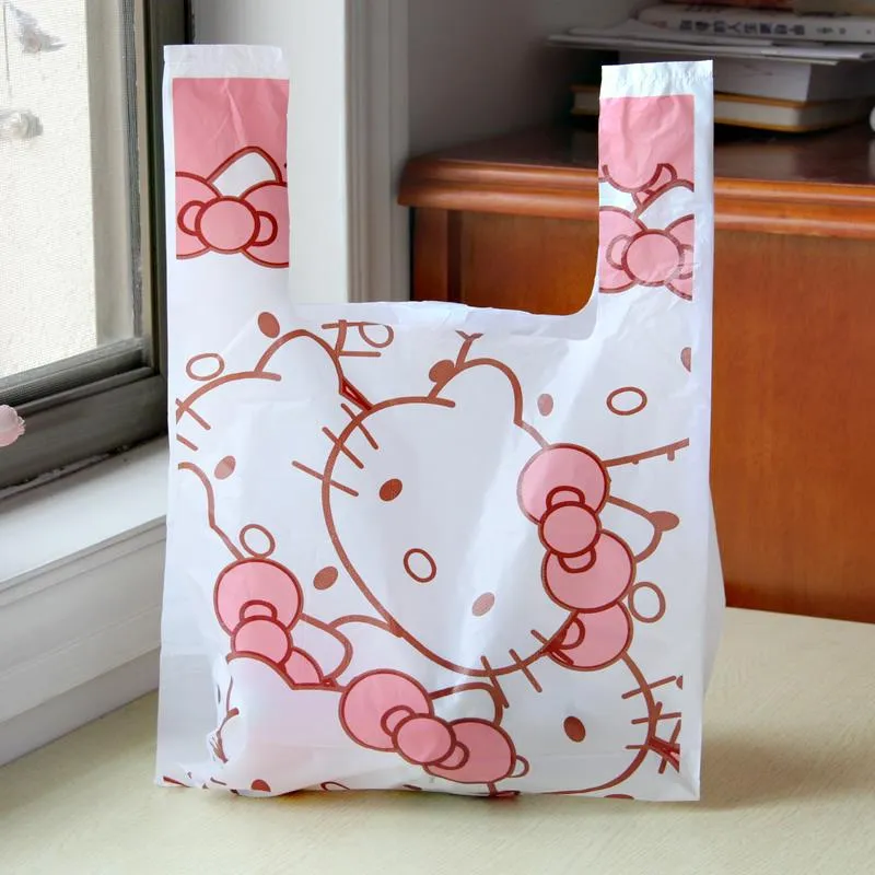 Kawaii Hellokitty Medium Disposable Garbage Storage Shopping Bag Cartoon Portable Handheld Outdoor Packaging Bag Home Decoration