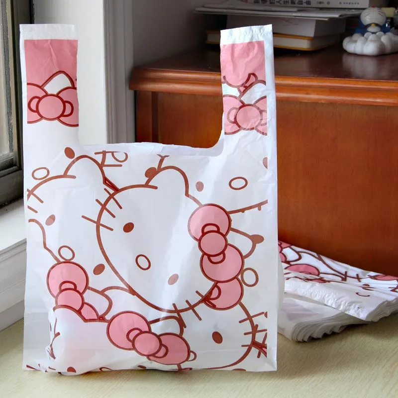 Kawaii Hellokitty Medium Disposable Garbage Storage Shopping Bag Cartoon Portable Handheld Outdoor Packaging Bag Home Decoration