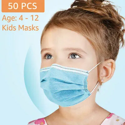 Kids Disposable Face Mask 50 PCS Breathable Safety Masks for Children 3-Layer Filtration Face Cover Mask for Indoor Outdoor Daily Use