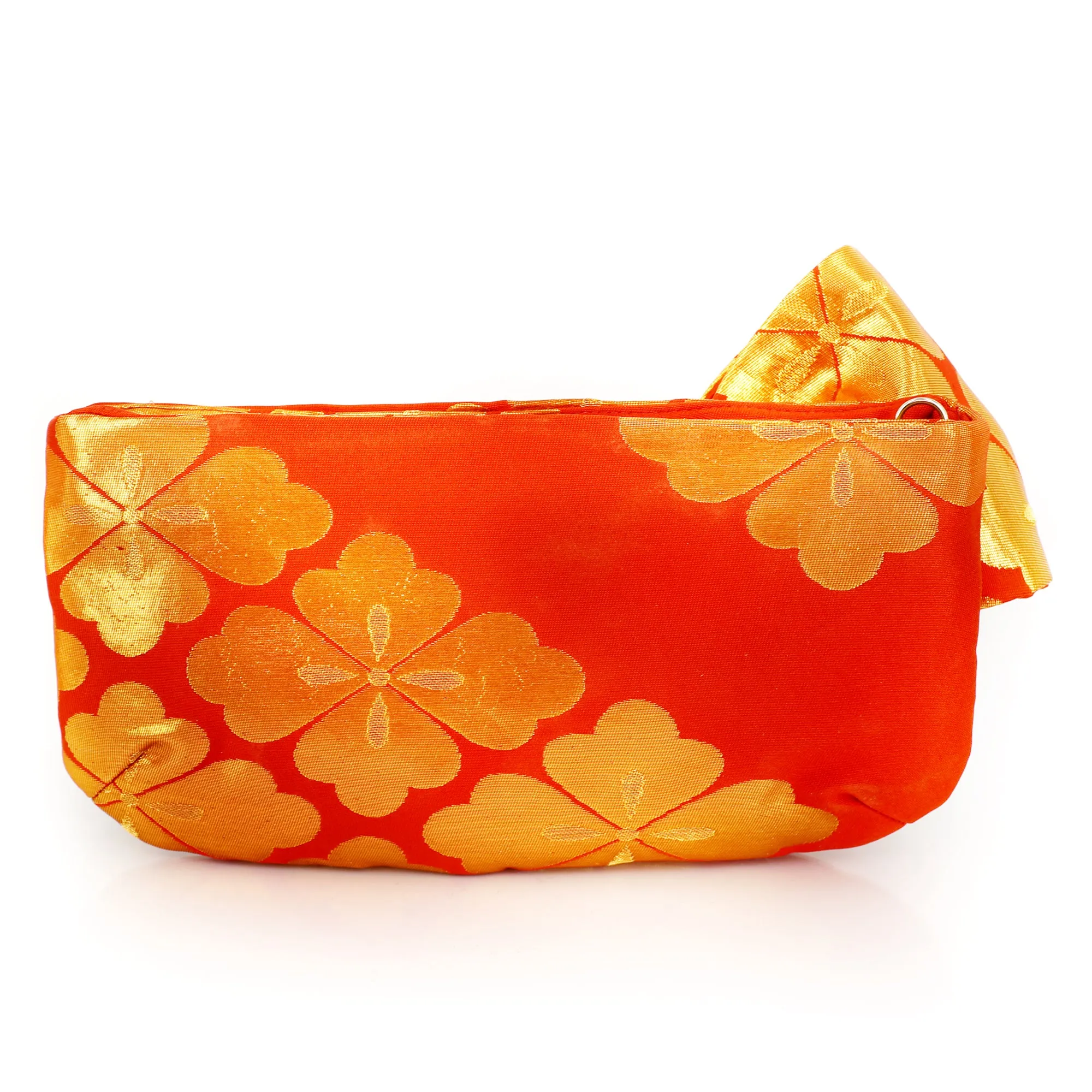 Kimono Obi Bow Clutch Bag | Chrysanthemum Gold and Orange | Upcycled from vintage Japanese Silk