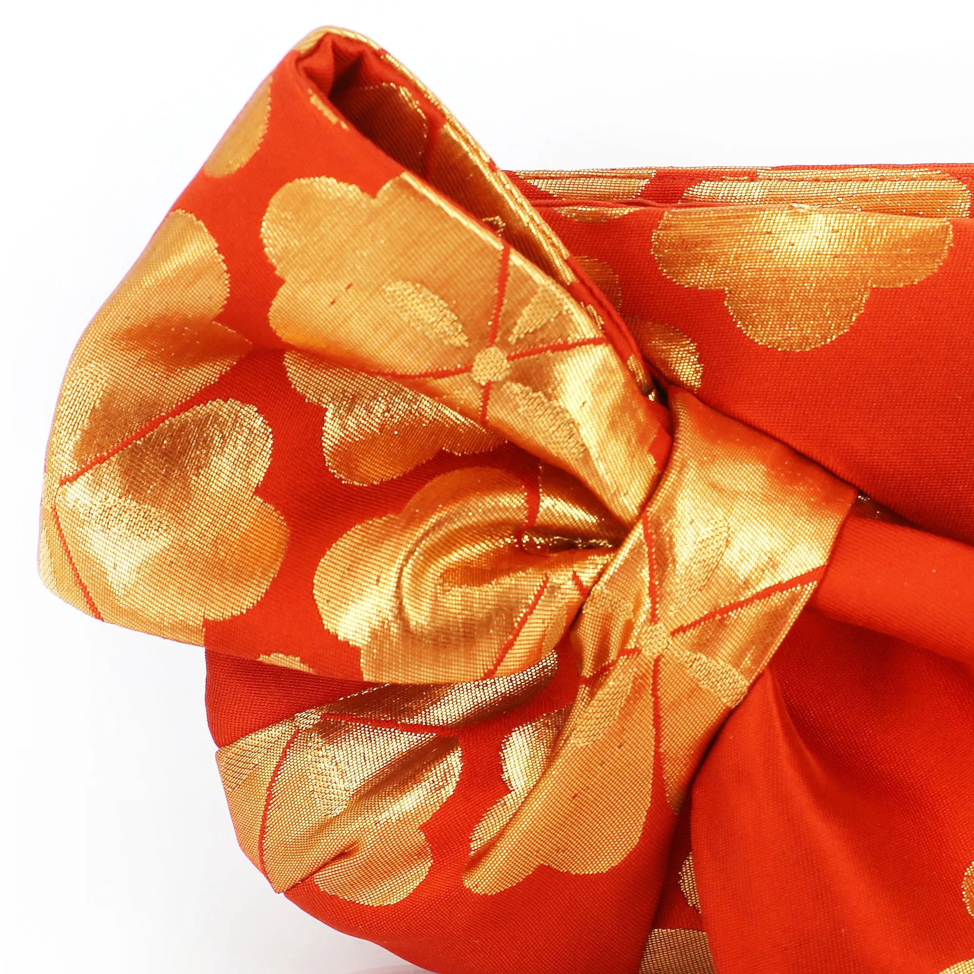 Kimono Obi Bow Clutch Bag | Chrysanthemum Gold and Orange | Upcycled from vintage Japanese Silk