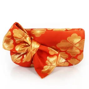 Kimono Obi Bow Clutch Bag | Chrysanthemum Gold and Orange | Upcycled from vintage Japanese Silk