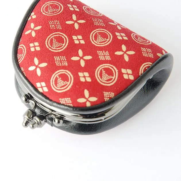 Koshu Inden Japanese Deerskin Leather with Urushi (Japanese Lacquer) Clasp Coin Purse - Mt.Fuji pattern / Red - ,  Made in Japan,  Change Purse,  Japanese Gamaguchi Coin Purse