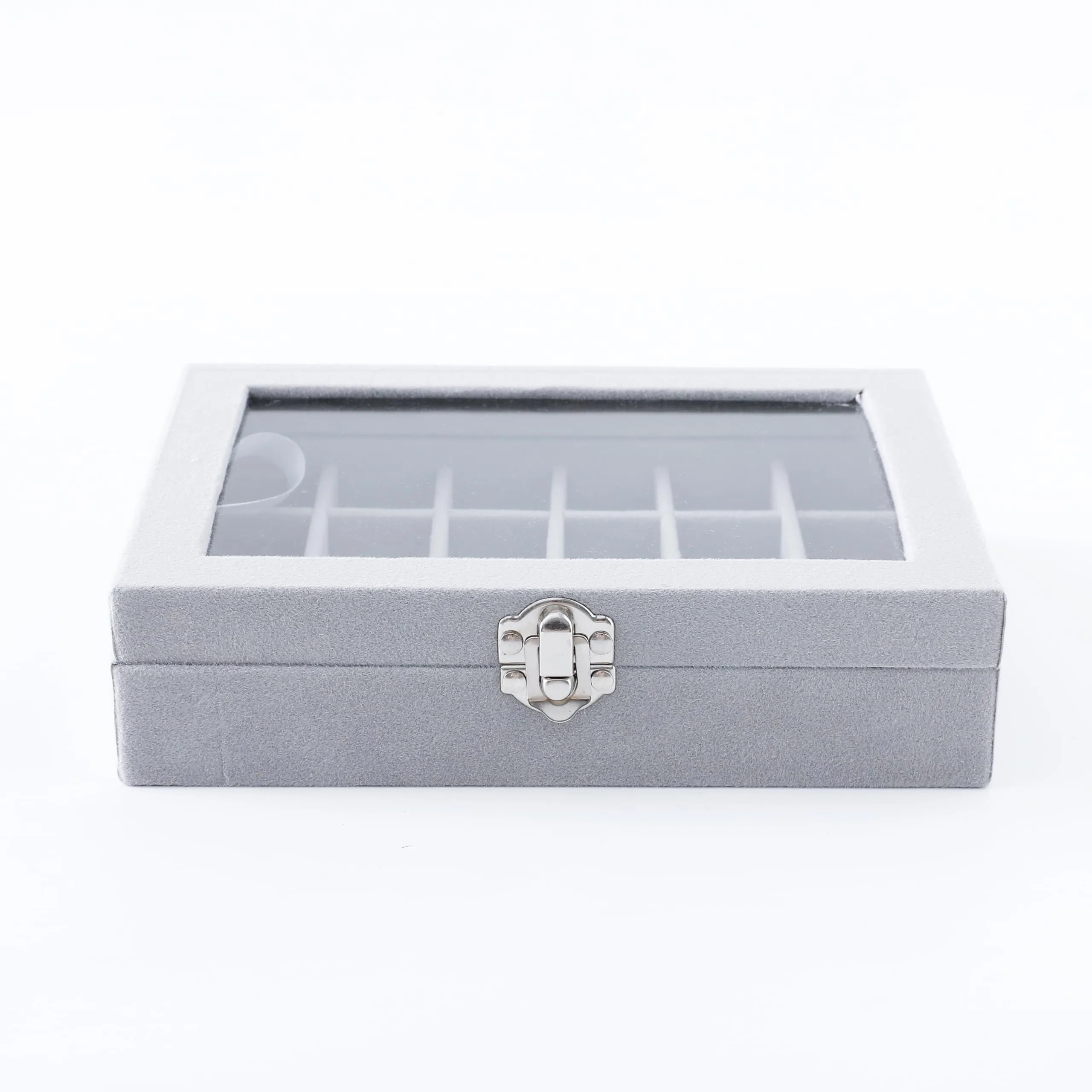 Kuber Industries 24 Grids Velvet Jewelry Box Organizer | Jewelry Storage Box | Jewelry Organizer | Showcase Holder Dresser Organizer for Earring Necklace Bracelet Ring | Pack of 5 | YBLG03 | Grey