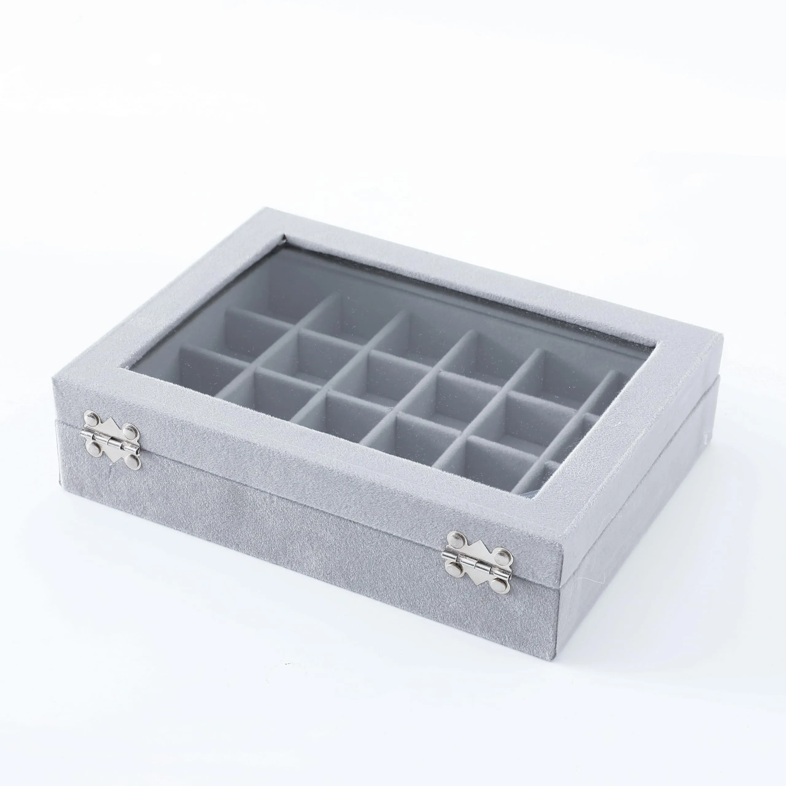 Kuber Industries 24 Grids Velvet Jewelry Box Organizer | Jewelry Storage Box | Jewelry Organizer | Showcase Holder Dresser Organizer for Earring Necklace Bracelet Ring | Pack of 5 | YBLG03 | Grey