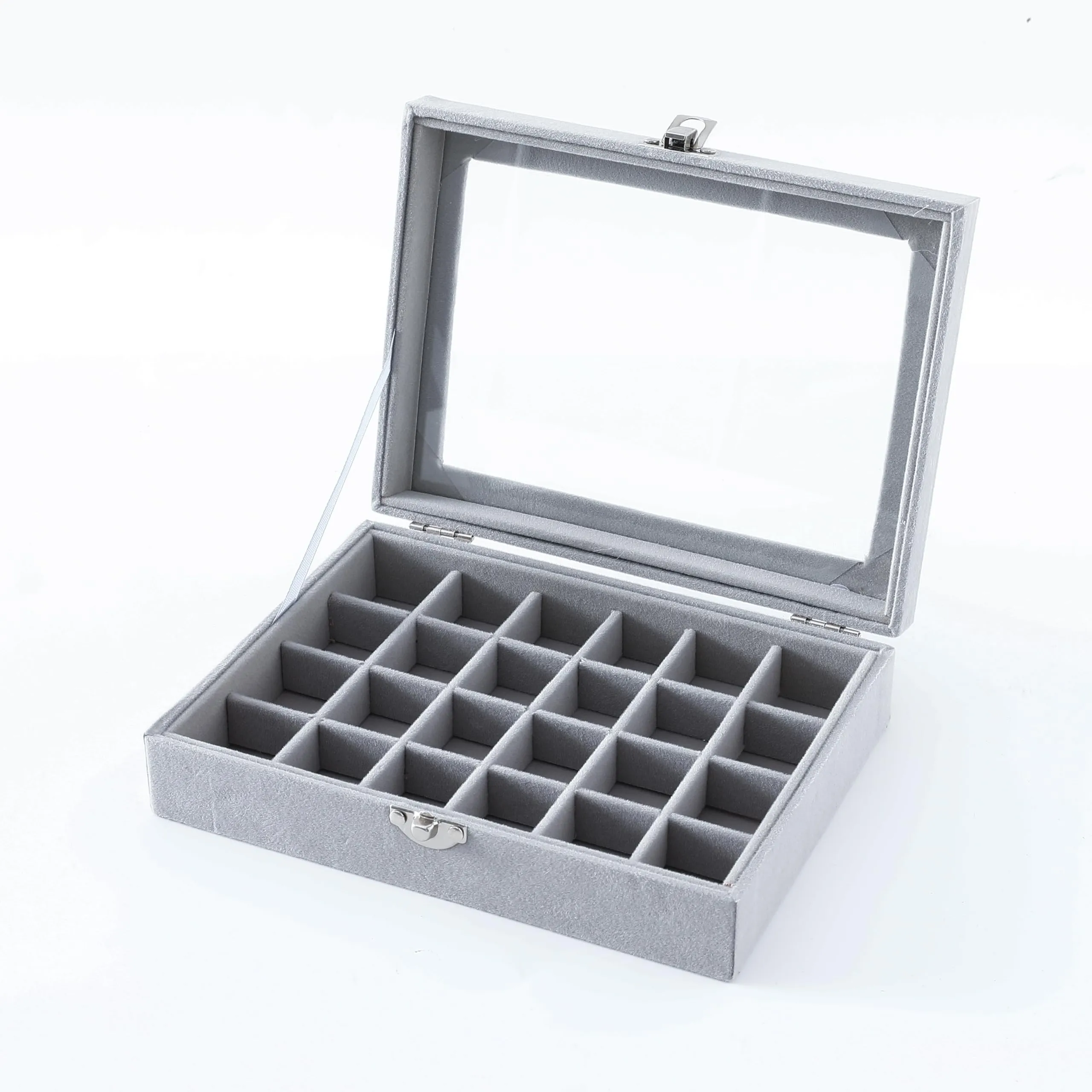 Kuber Industries 24 Grids Velvet Jewelry Box Organizer | Jewelry Storage Box | Jewelry Organizer | Showcase Holder Dresser Organizer for Earring Necklace Bracelet Ring | Pack of 5 | YBLG03 | Grey