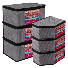 Kuber Industries Saree Cover & Blouse Cover Set | Saree & Blouse Organizer Combo Set | 3 Pieces Blouse & 3 Pieces Saree Cover Set | Zipper Closure | Lining-Design | Set of 6 | Gray