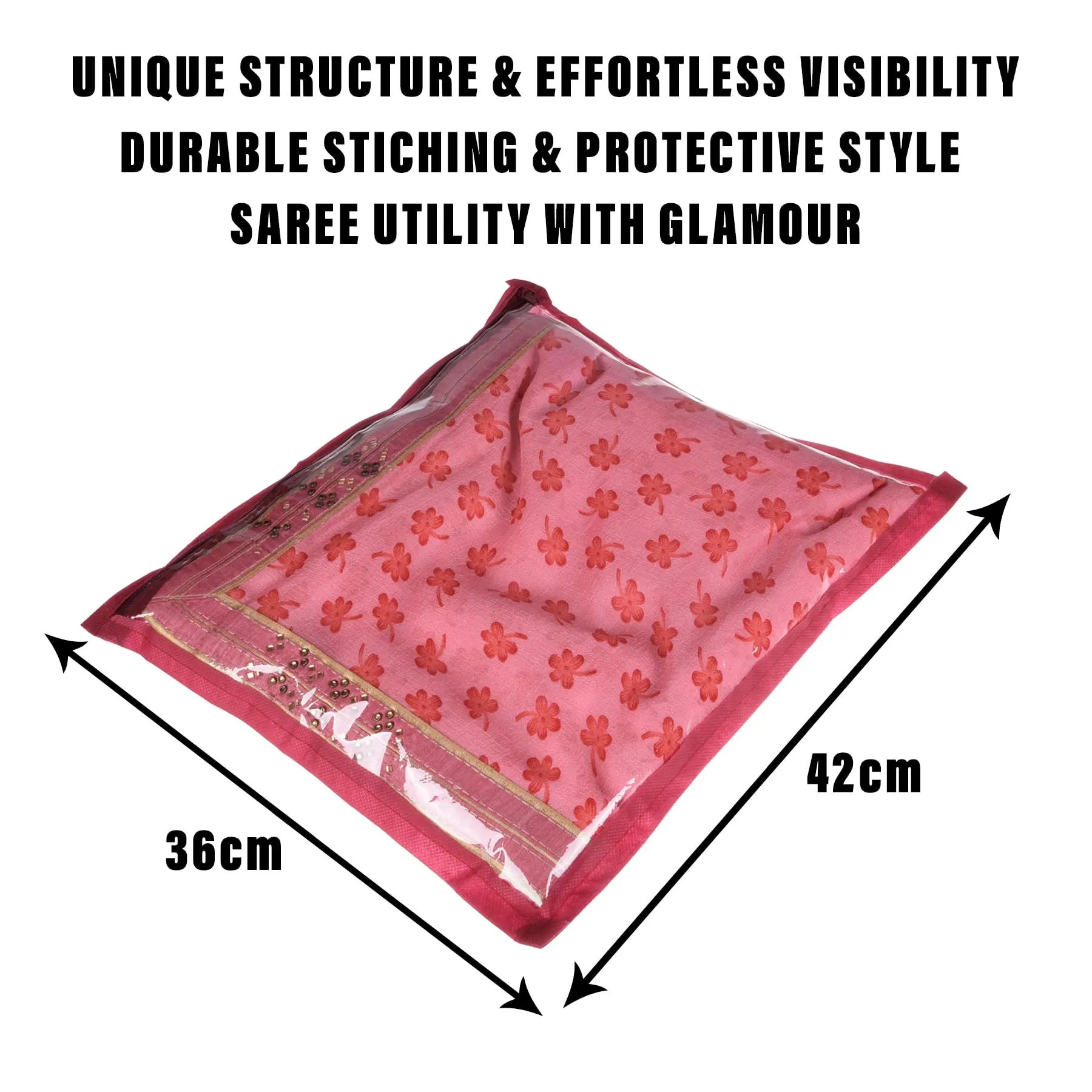 Kuber Industries Saree Cover | Clothes Storage Bag | Single Packing Saree with Zip Closure | Wardrobe Organizer | Cloth Stoarge Organizer | Plain Saree Cover | Pack of 12 | Maroon