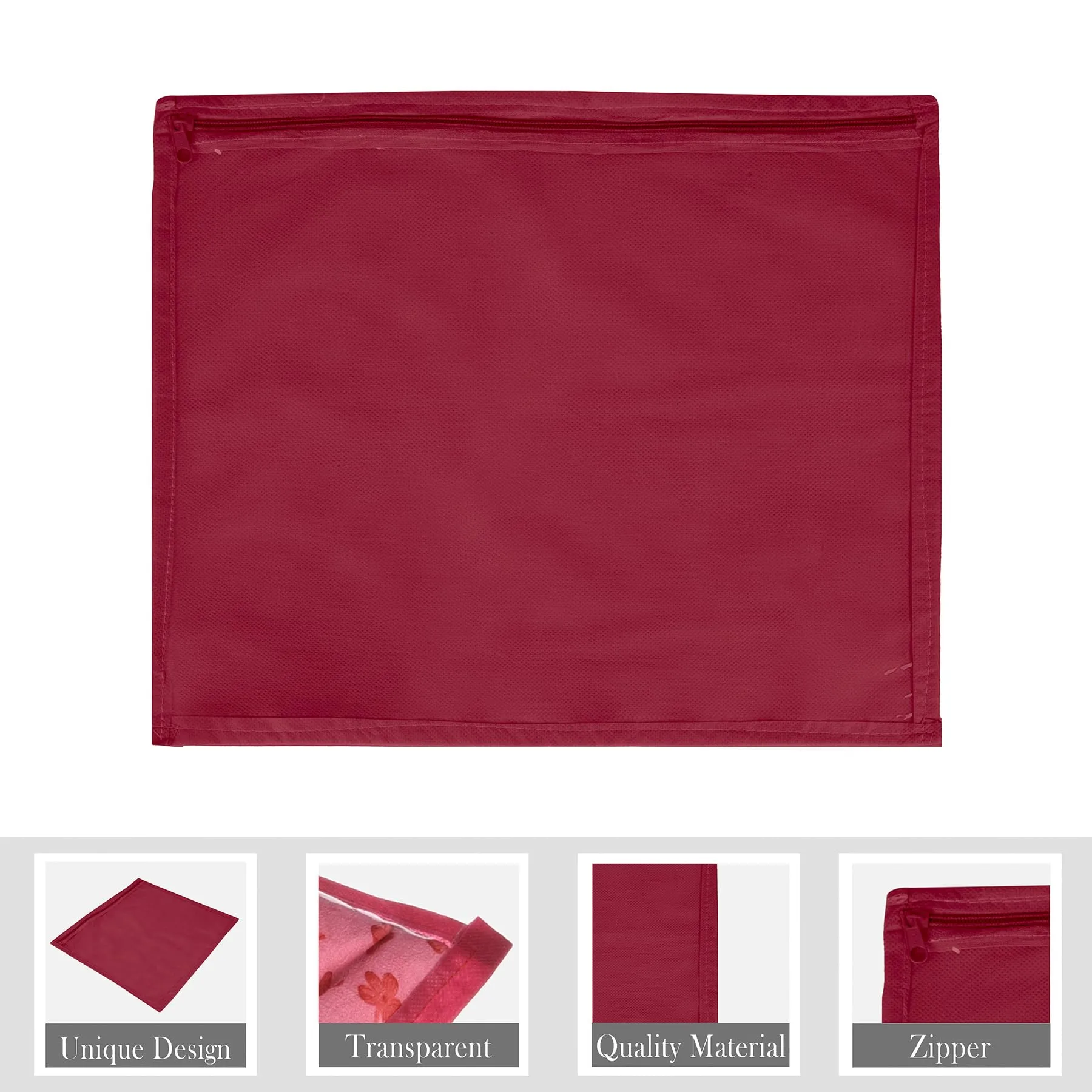 Kuber Industries Saree Cover | Clothes Storage Bag | Single Packing Saree with Zip Closure | Wardrobe Organizer | Cloth Stoarge Organizer | Plain Saree Cover | Pack of 12 | Maroon