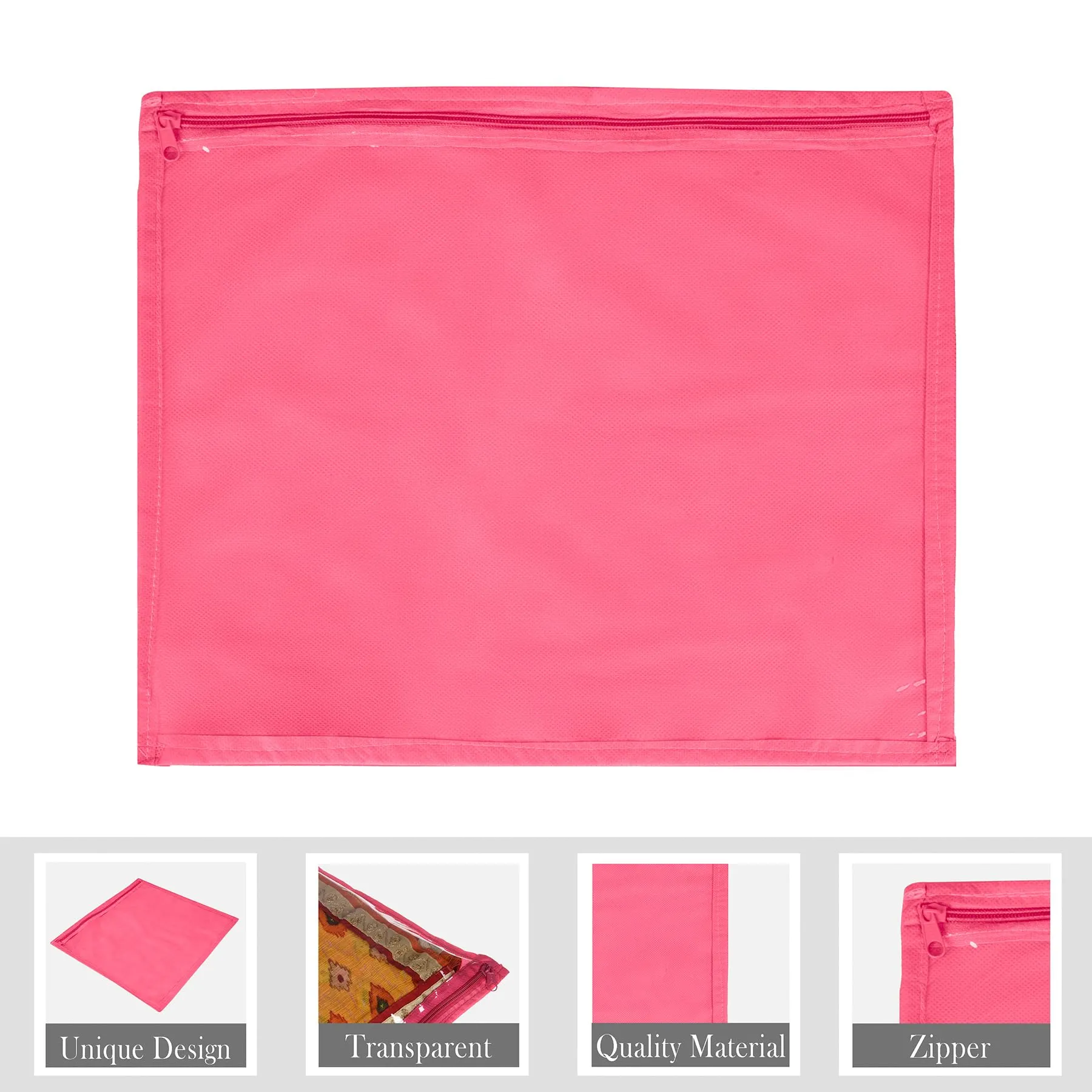 Kuber Industries Saree Cover | Clothes Storage Bag | Single Packing Saree with Zip Closure | Wardrobe Organizer | Cloth Stoarge Organizer | Plain Saree Cover | Pack of 6 | Pink