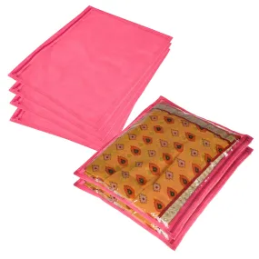 Kuber Industries Saree Cover | Clothes Storage Bag | Single Packing Saree with Zip Closure | Wardrobe Organizer | Cloth Stoarge Organizer | Plain Saree Cover | Pack of 6 | Pink