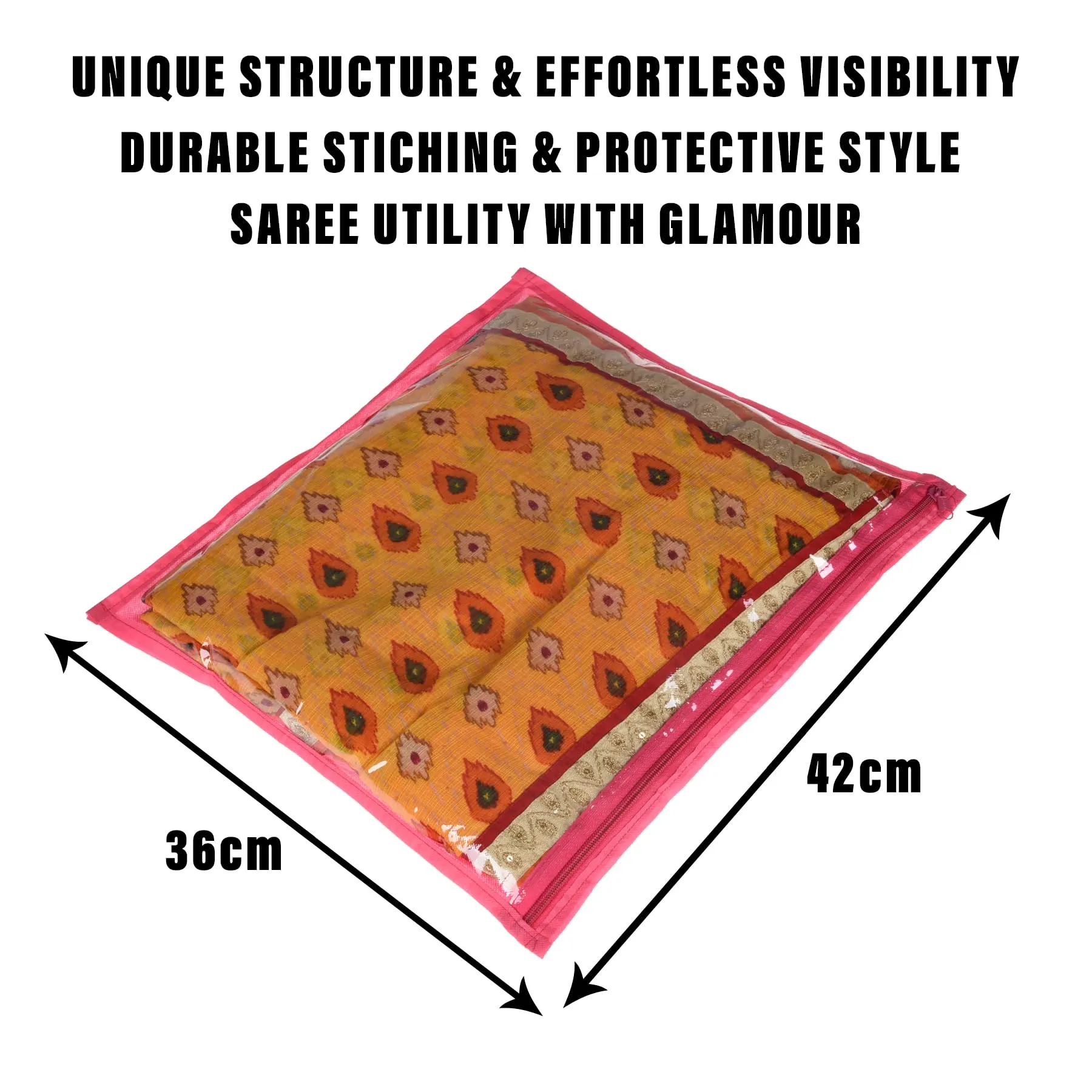 Kuber Industries Saree Cover | Clothes Storage Bag | Single Packing Saree with Zip Closure | Wardrobe Organizer | Cloth Stoarge Organizer | Plain Saree Cover | Pack of 6 | Pink