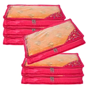 Kuber Industries Saree Cover | Clothes Storage Bag | Suit Packing Cover | Cloth Stoarge Organizer | Wardrobe Cloth Storage Organiser with Zip | Side Embroidery-Design | 3 Inch | Pack of 6 | Pink