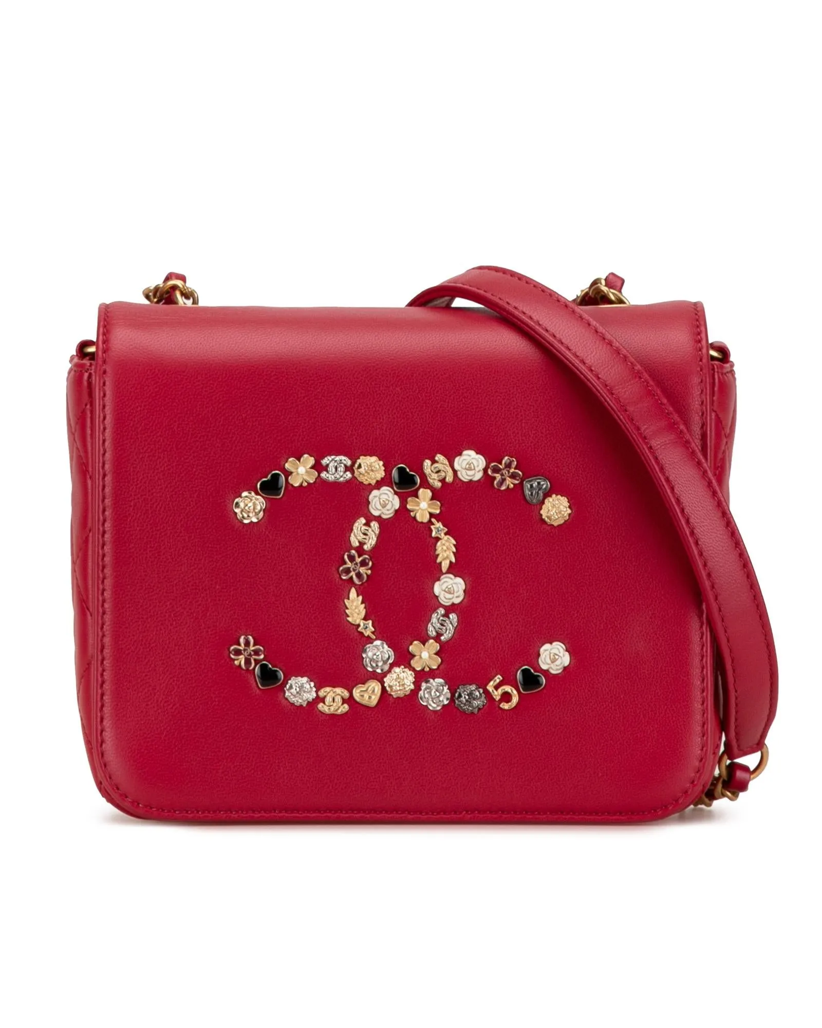 Lambskin Studded Charms Flap Crossbody Bag