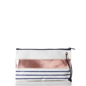 Large Wristlet, Rose Gold on Navy Mariner Stripe