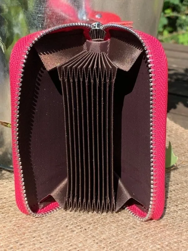 Leather Card Holder Purse - Fuchsia Pink