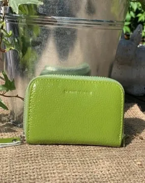 Leather Card Holder Purse - Lime Green