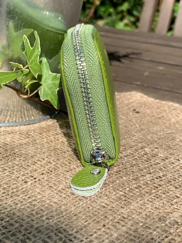 Leather Card Holder Purse - Lime Green