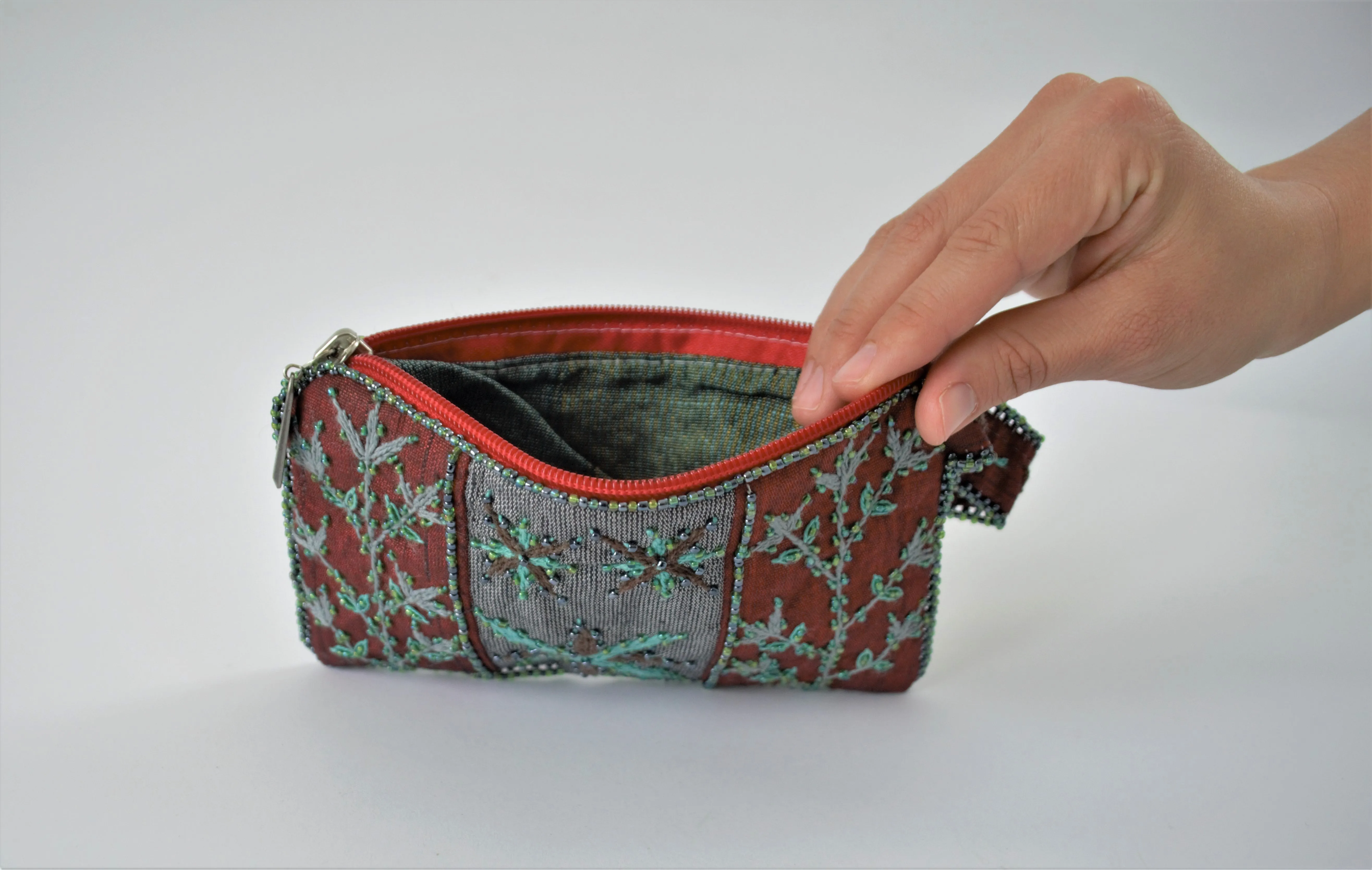 Leaves embroidery woman purse, Egyptian handmade embroidered wallet