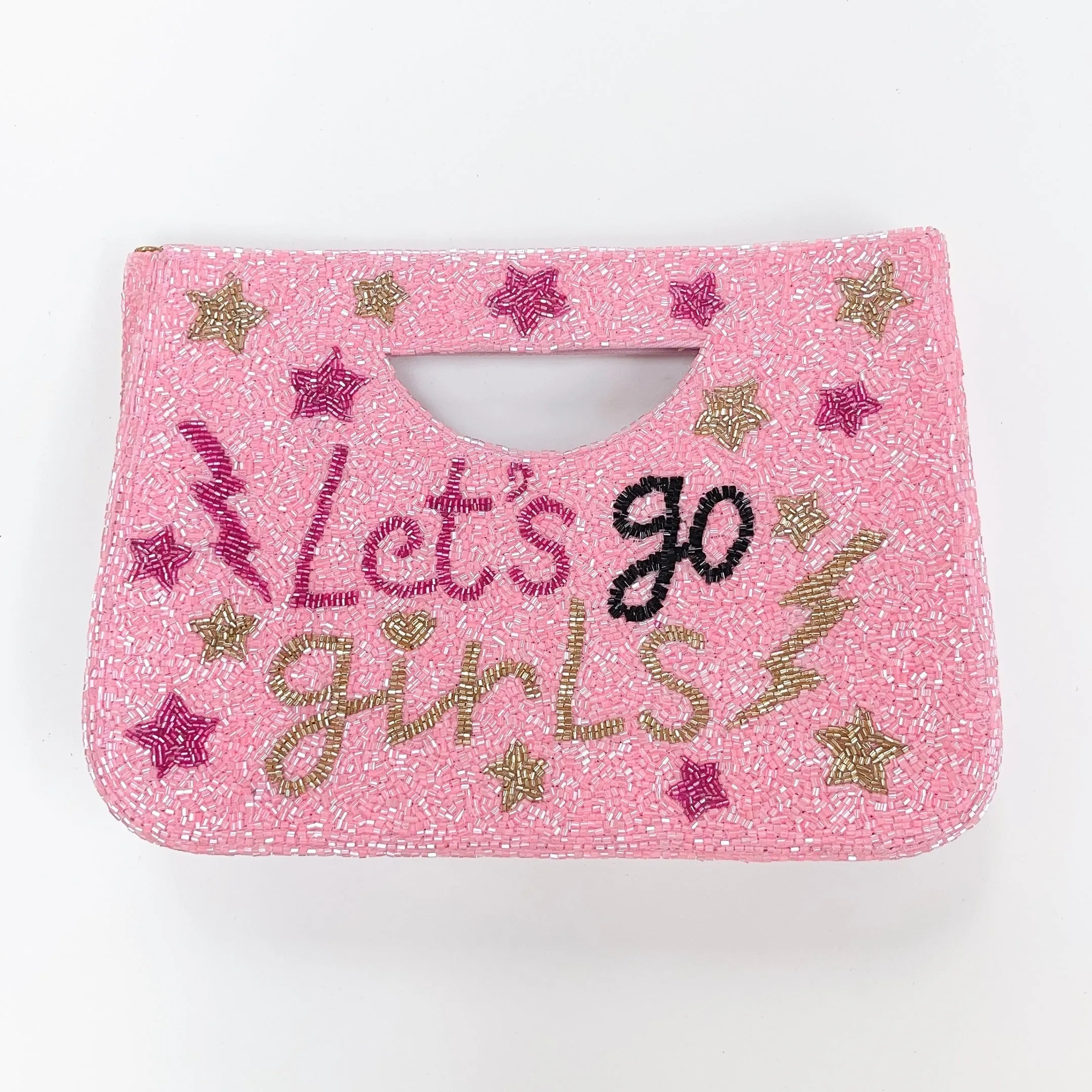 Let's Go Girls Beaded Clutch Pink