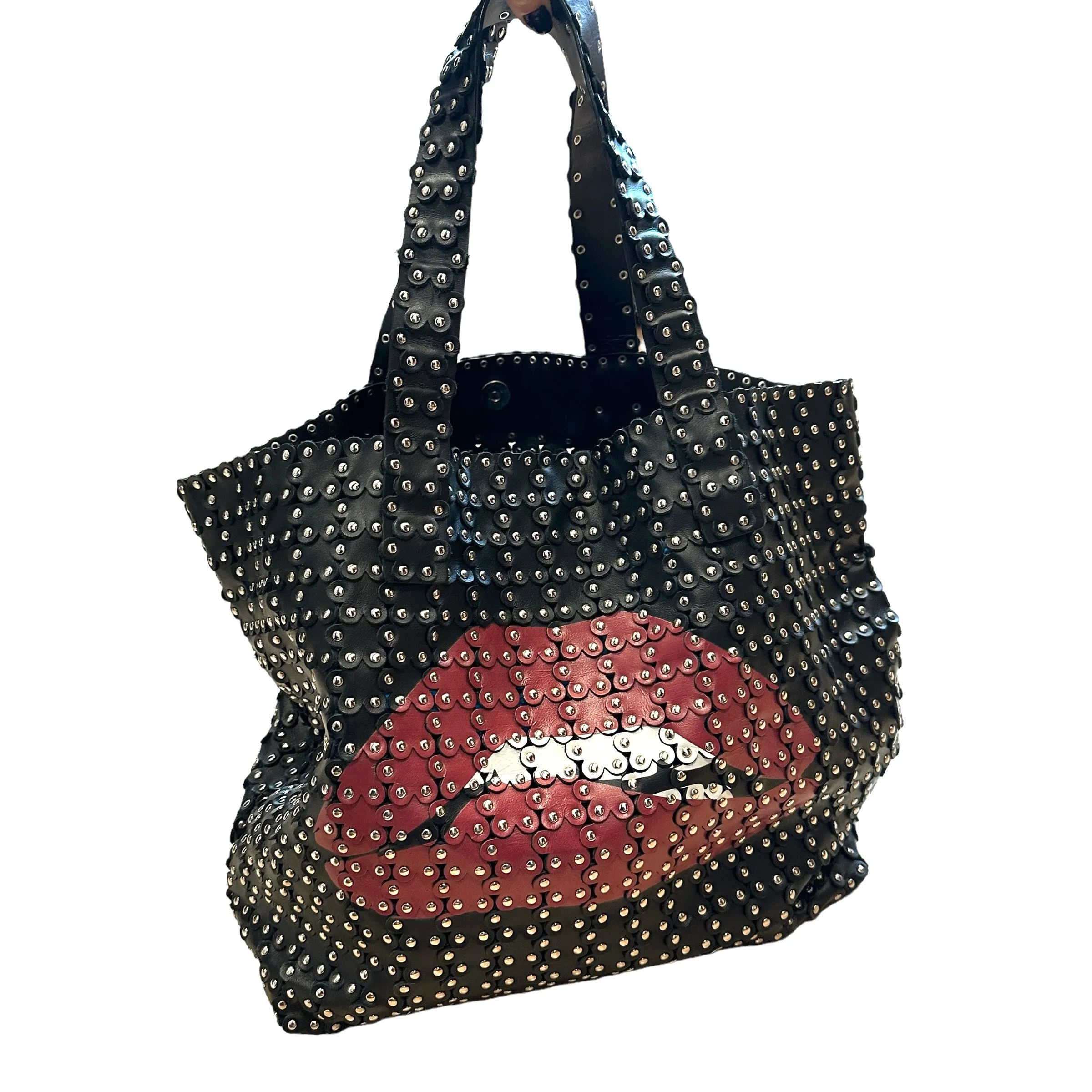 Lips Studded Leather Tote