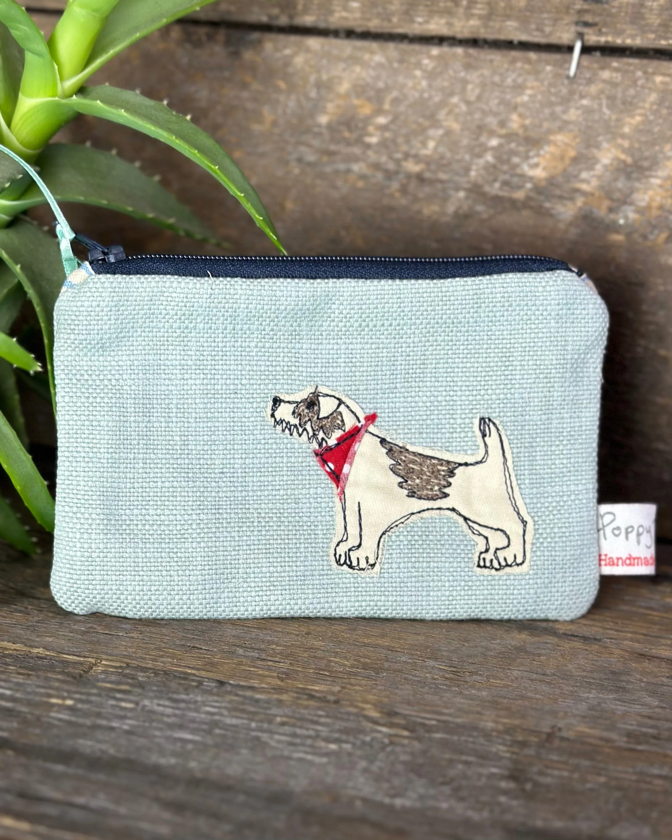 Little Dog Embroidered Coin Purse - Pale Blue